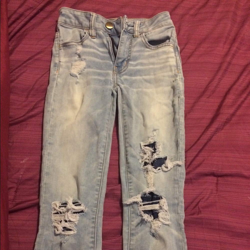 Patched American eagle ripped jeans